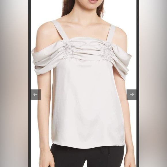 Tibi Off-Shoulder Satin Top Ivory S - Picture 3 of 4